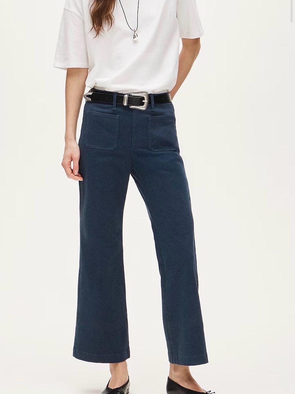 High-Rise Navy Wide-Leg Cropped Pants